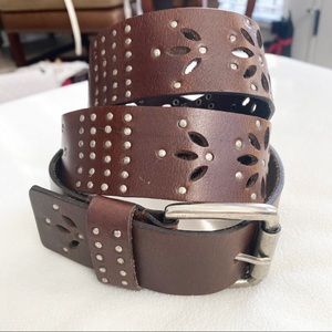 Calvin Klein Brown Leather Belt With Silver Buckle Size Medium With Flaw